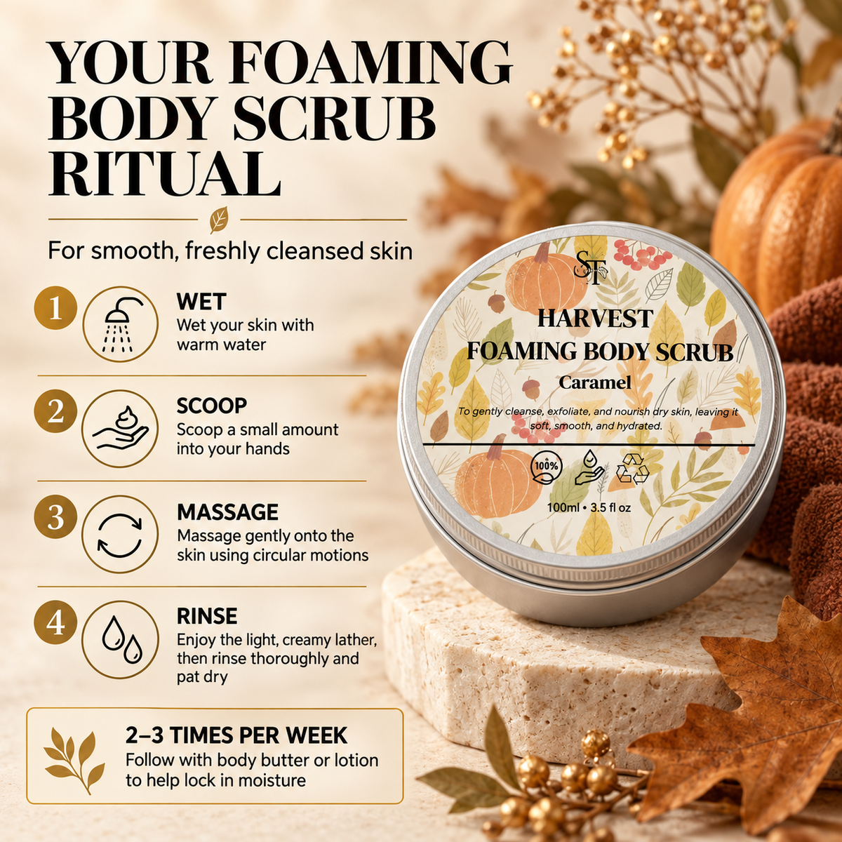 Caramel Foaming Body Scrub | Exfoliating & Nourishing Cleanser 100ml