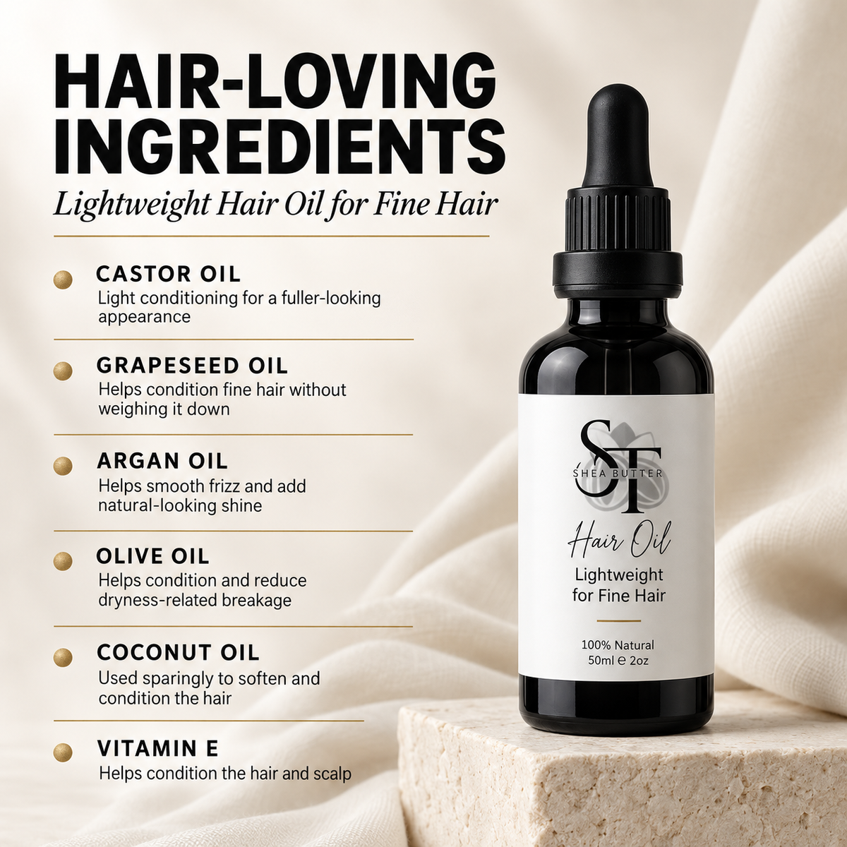 Lightweight Hair Oil for Fine Hair | Natural Nourishing Hair Care 50ml