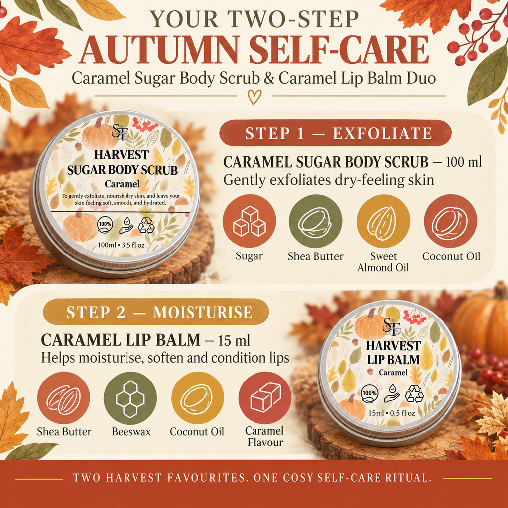 Caramel Sugar Body Scrub & Caramel Lip Balm Duo | Autumn Self-Care Set