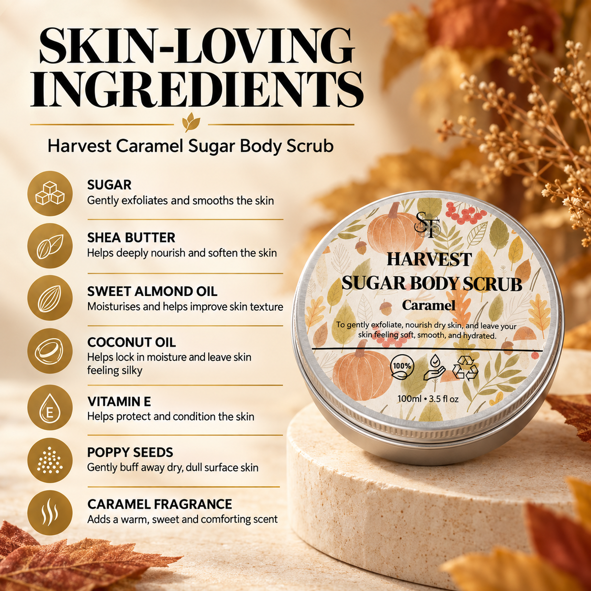 Caramel Sugar Body Scrub | Gentle Exfoliating 100ml