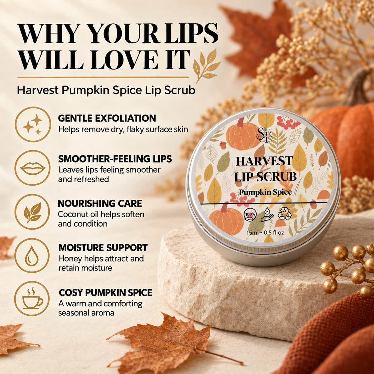 Pumpkin Spice Lip Scrub | Natural Lip Exfoliator 30ml