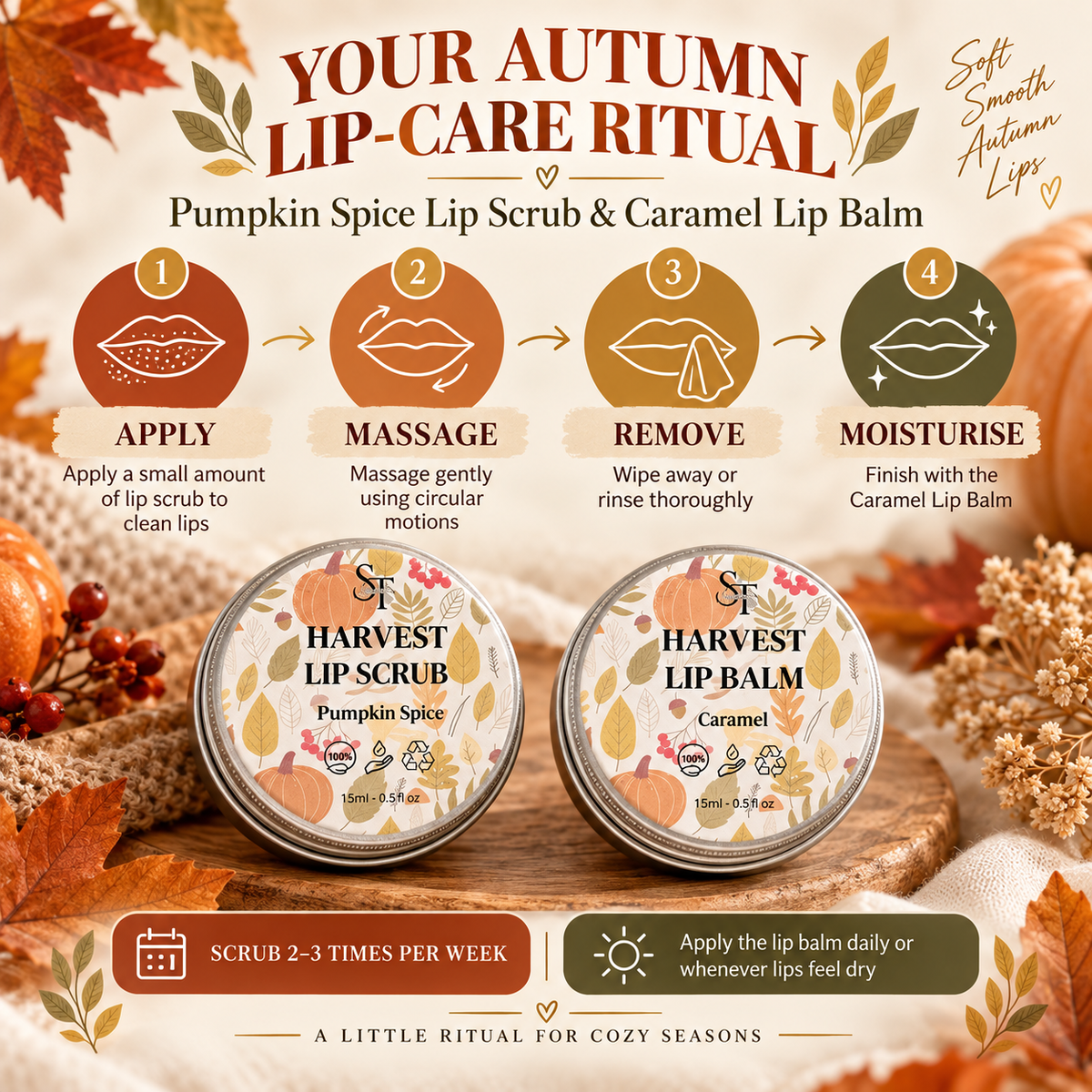 Pumpkin Spice Lip Scrub & Caramel Lip Balm Care Duo | Natural Lip Care