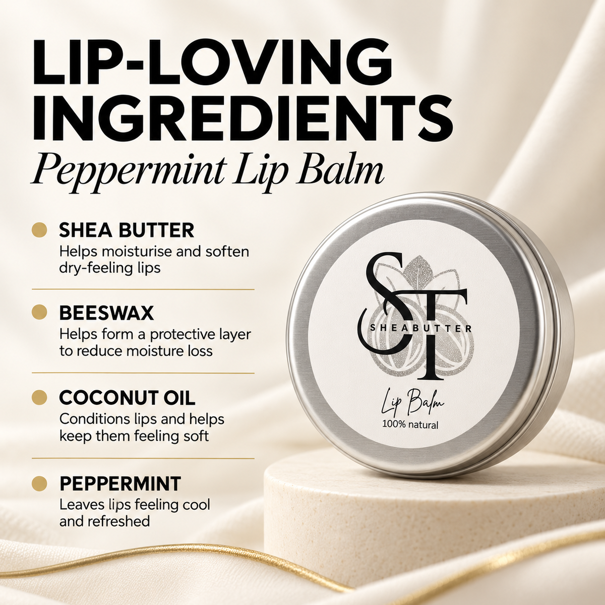 Peppermint Lip Balm | Natural Shea Butter Moisturising Lip Care 15ml